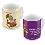 Indigifts Ceramic Coffee Mug 330 Ml|Set Of 2 Coffee Mugs|Sustainable Tea Cup|Grandma Heart Made Of Gold And Grandpa Knows Everything|Gift For Grand Mother,Grandma,Dadi Maa (Violet And Light Brown)