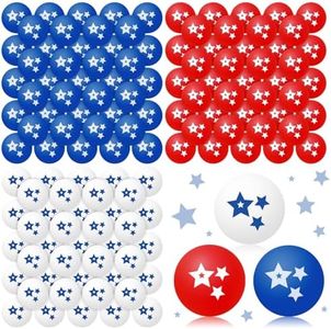JarThenaAMCS 36 Pcs Patriotic Table Tennis Balls Ping Pong Ball 40mm Red White Blue Star Training Balls for 250th Anniversary 4th of July Independence Day Indoor Outdoor Activities Play