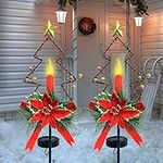 ALLADINBOX 2PCs 32 Inches Solar Christmas Decorations Outdoor LED Solar Powered Candle Xmas Pathway Lights, Metal Garden Stakes Lawn Yard Ornament