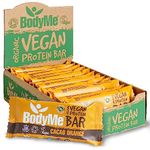 BodyMe Organic Vegan Protein Bar | Raw Cacao Orange | 12 x 60g Vegan Protein Snack Bars | Gluten Free | 16g Complete Protein | 3 Plant Proteins All Essential Amino Acids | High Protein Vegan Snacks