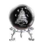 3D Glass Laser Christmas Tree Ball Sphere 60mm Crystal Ball with Stand Glass Ball Paperweights Christmas Ornament Decoration for Home