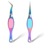 2 Pcs Fine Tweezers for Crafting Reverse Tweezers Precision Curved Tweezers Craft Tweezers Soft Grip Tweezers Crossing Lock Tweezers Fine Point Tweezers with Curved Tip and Straight Tip for Craft