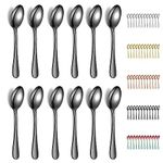 Evanda Black Teaspoons 12 Pieces 14cm, Titanium Plating Stainless Steel Tea Spoon Coffee Spoons Dessert Spoons, Cutlery for Tea, Coffee, Cake, Dessert, Dishwasher Safe