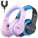iClever BTH12 Kids Bluetooth Headphones 2 Pack,Colorful LED Lights Wireless Kids Headphones,74/85dBA Volume Limited,85H Playtime,Bluetooth 5.2,Over Ear Headphone for iPad/Tablet/Traveling