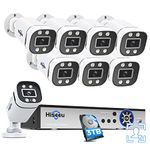 [3TB HDD+Person/Vehicle Detection] Hiseeu 5MP Security Camera System 8ch Wired Home Security Camera 8pcs Outdoor Security Cameras with Indoor H. 265+ DVR for Free Remote Mobile/PC 7/24 Recording