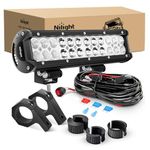 Nilight 12 Inch 72W LED Light Bars Spot Flood Combo Off-Road Light Mounting Bracket Horizontal Bar Tube Clamp with Off Road Wiring Harness, 2 Years Warranty