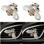 Shiny Bee Vent Clips,Crystal Bee Car Air Freshener Vent Clip Car Bling Interior Decoration Rhinestone Car Bling Accessories(2pcs/Silver)