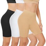 SIHOHAN Womens Slip Shorts Comfortable Short Pants Ultra Soft Seamless Long Briefs for Under Dresses Leggings and Yoga Sports(Black+White+Beige,3XL)