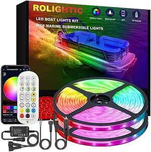 ROLiGHTiC Marine Submersible Boat LED Strip Lights, 50FT IP68 Waterproof Underwater Boat RGB Lights, Boat Deck Lights, Under Boat Lights for Night Fishing Pontoon Boats, RF/APP Control