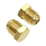 Hooshing 3/8" Tube OD Brass Flare Plug, SAE 45 Degree Flare Tube Fitting Seal Plugs, 2 Pack