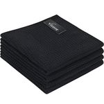 VIVOTE 4Pc Microfibre Tea Towel High Absorbent Dish Cloths No Lint Quick Dry Cleaning Cloth, Machine Washable Waffle Cloth, Super Soft Barista Cloth Black 30x30cm 380gsm