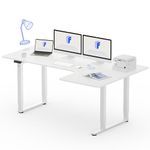 FLEXISPOT L Shape 4 Legs Electric Standing Desk 180 * 110cm Dual Motors Height Adjustable Desk with Splice Board Home Office Computer Workstation Electric Sit Stand Up Desk(White Frame+White Top)