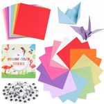 VGOODALL 120 Sheets Colourful Origami Paper, 15 x 15cm Square Folding Paper with Instructional Book 200PCS Googly Eyes for Kids Beginners Crafts