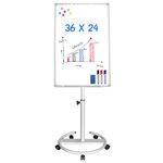 Mobile Whiteboard – 36 x 24 inches Portable Magnetic Dry Erase Board Stand Easel White Board Dry Erase Easel Standing Board with Flipchart Hooks (White)