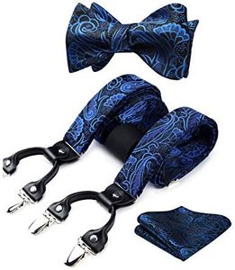 HISDERN Paisley Tirantes para hombre forma de Y elásticos y ajustables Pajarita Pañuelo set Conjuntos de y pajaritas para hombre
