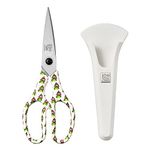 Linoroso Heavy Duty Kitchen Scissor Ultra Sharp Utility Scissors with Cover, Cooking Cutting Stainless Steel Food Shears for Meat Poultry Fish Chicken Pizza Vegetables Herbs BBQ Nuts - Chili Graphic