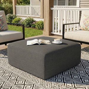 Living&Giving Square Outdoor Ottoman – Waterproof & Sun-Resistant Patio Pouf, Lightweight Portable Ottoman Coffee Table for Garden, Balcony, and Indoor Use(Dark Gray)