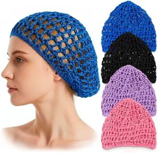 4 Pcs Hair Nets for Sleeping – 5.5 x 7 Lightweight, Breathable Viscose Mesh Crochet Hair Net Cap – Smooth, Soft, Comfortable for Long-Term Wear, Handcrafted, Sizes May Vary by 0.5-1", Assorted Colors