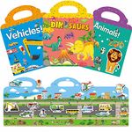 Reusable Sticker Books for Kids Ages 2-4, 3 Toys Stickers Books for Boys Girls Toddlers 1-3 Waterproof Cute Window Stickers with Letter for Christmas Halloween Birthday Gifts