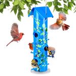 Kingsyard Metal Bird Feeders for Outdoors Hanging, 6-Ports Tube Bird Feeder, 14 inch, Durable & Weatherproof, Large Capacity for Attracting Wild Birds (Blue)