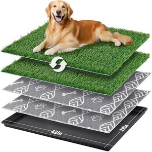 LOOBANI 45x29in Large Dog Litter Box with 2 Artificial Grass Patch + 2 Washable Pee Pads, Quickly Absorbency Portable Patio Potty for Balcony Apartment Use