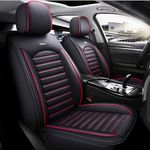 CARBINIC Car Seat Cover Protector | Nappa Leather | Universal Fit Seat Cover for Car, Sedans & SUVs | 3 Rear & 2 Front Seat Covers with Head Covers | Car Accessories | Set of 5 (Black+Red)