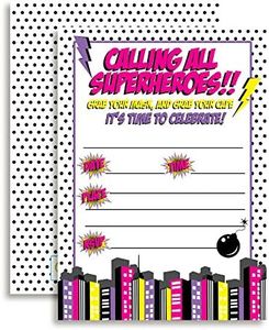 Super Hero Girl Birthday Party Invitations, 20 5x7 Fill In Cards with Twenty White Envelopes by AmandaCreation