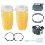 8Pcs Replacement for Nutribullet Blender Cups & Blade, 32oz Huge Cup with with Flip-Top to-Go Lid, Lid Ring, 2 Rubber Gaskets, Brush, Compatible with Nutribullet 600W/ 900W Models Blender