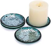 BSTKEY Set of 4 Mosaic Glass Candle Plates, 10cm/ 4 Round Candle Plate Holder, Decorative Pillar Candle Holder Tealight Candle Mat, Cup Plate Coasters (Blue)