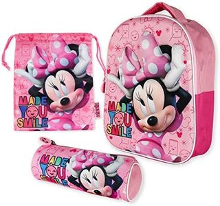 BONNYCO Sac a Dos Enfant 3D, Trousse Scolaire et Sac Maternelle - Disney | Pack de Sacs à Dos pour Enfant de 3 Ans | Fourniture Scolaire pour Retour à l'école Minnie Mouse 3D