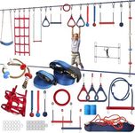 Ninja Warrior Obstacle Course for Kids – 2 x 60 ft Slacklines with 13 Weatherproof Obstacles – Includes Bottom Line, Traverse Rings, Monkey Net – Supports 880 lbs – Easy Setup on Trees or Posts
