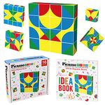 PicassoTiles 16 Pc 1" Infinite Magnetic Puzzle Game Magic Pixy Cube Puzzles Brain Teaser Set w/Free Ideabook Kids Toy Magnet Pattern Block Matching Card Challenge Toys Inspiration STEM Learning PTC16