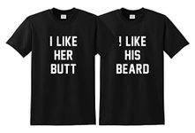 I Like Her Butt His Beard Top Matching Couple Valentines Day Gift Set Funny T-Shirt - Small & Medium/Black