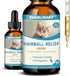 EagouDiary Hairball Treatment for Cats,Hairball Remedy Cats,Feline Constipation Relief,Digestive Support Supplements with Psyllium Husk, Fibers, Enzyme, Taurine, Vitamins (60ml/2floz.)