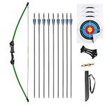 iMay 45" Recurve Bow and Arrows Set Outdoor Archery Beginner Gift Longbow Kit with 9 Arrows 4 Target Face Paper 18 Lb for Teens (Green)