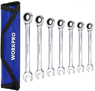 WORKPRO 7-Piece Ratcheting Combination Wrench Set, 72 Teeth, Combo Ratchet Wrenches Set with Roll Up Pouch, Metric 8mm-17mm