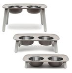 Messy Mutts Elevated Double Feeder with Stainless Bowls | Adjustable Height 3”, 5”, or 10” | Adjustable Standing Feeder for Dogs | 5 Cups per Bowl | Dark Grey