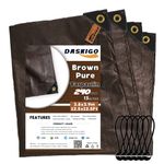 DASKIGO 4 x 4 M Heavy Duty 240GSM Brown Pure Extra Reinforced Tarpaulin Waterproof Sheet & 6 Pcs Bungee Balls