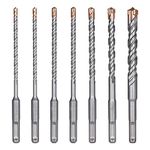 flintronic SDS-Plus Drill Bit Set, 7PCS (5mm~12mm) Cross Drill Bits, Rotary Hammer Drill for Drill Holes in Concrete, Ceramic Tile, Stone, Metal, Plastic, Dipped Bronze Cross Diamonds Pack of Seven