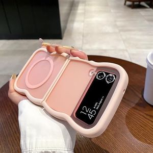 UEEBAI Magnetic for Samsung Galaxy Z Flip 3/Z Flip 4 5G Case, Cute Cover Compatible with MagSafe, 2025 Transparent Clear Wave Design Wavy Frame Matte Phone Case, Pink