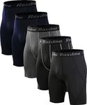 Roxdme 5 Pack Compression Shorts Men Spandex Sport Shorts Athletic Workout Running Tights Performance Baselayer Underwear, Black(2pcs)+navy(2pcs)+gray(1pcs)-m, Medium