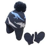 jerague Hat and Gloves for Toddler Boys Girls Baby Kids Winter Knit Earflap Beanie Warm Fleece Cap