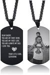 MEALGUET Personalized Stainless Steel Dogtag Necklace for Dad, Custom Photo Text Army Dog Tag Pendant Necklace For Father Husband Son Customized Picture Necklace For Men Women, Gift For,Black