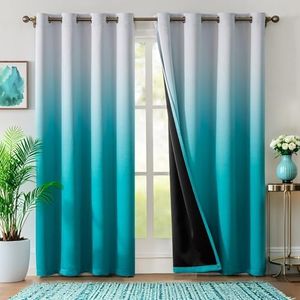 WUBODTI 100% Blackout Teal Curtains for Bedroom 84 Inches Long 2 Panels, Turquoise and White Ombre Curtain Panels Room Decor Gradient Thermal Insulated Room Darkening Drapes for Girls Room Living Room