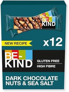 BE-KIND - Barres de Céréales - Chocolat Noir, Amandes & Sel Marin - Sans Gluten - Riches en Fibres - Grand Format - 12 x 40g