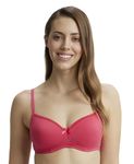 Jockey 1723 Women's Wirefree Padded Super Combed Cotton Elastane Stretch Medium Coverage Lace Styling T-Shirt Bra with Adjustable Straps_Ruby_34C