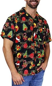King Kameha Funky-Camisa-Hawaiana, Navidad, Manga-Corta, Christmas-Music, Negro, M