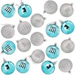 Mini Glitter, Mirror Shatterproof Christmas Tree Ball Ornaments (Teal, Silver, 1.5 in, 48 Pack)