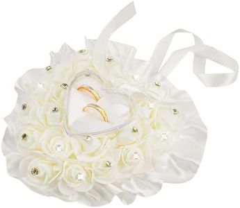 AUEAR, White Wedding Ring Pillow Heart Shape Wedding Ring Box Lace Crystal Rose Wedding Ceremony Ring Holder for Ceremonies