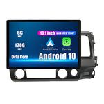 Kunfine CarPlay Android Auto Navigation Stereo GPS Radio Reverse Camera Display 13.1" QLED Touchscreen Headunit Tablet Pad Media Player for Honda Civic 2004-2011(RHD), if Applicable Octa Core 6G+128G